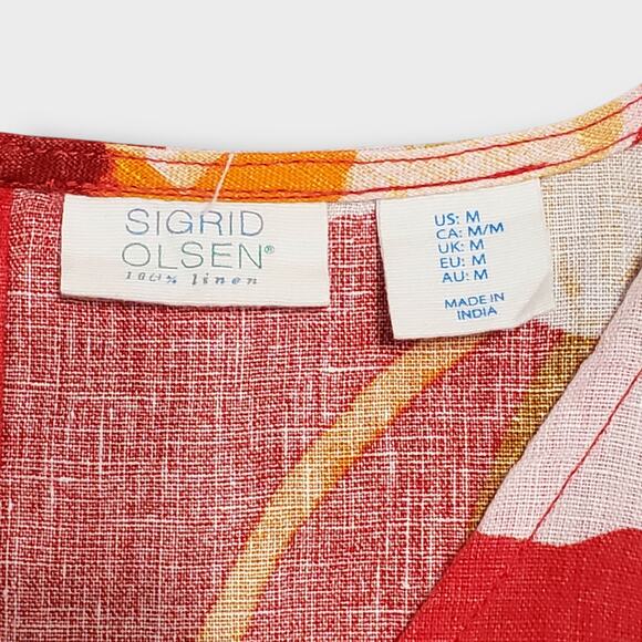 Sigrid Olsen Womens Red Tropical Floral Linen Trapeze Dress Medium Summer Retro - Picture 5 of 9
